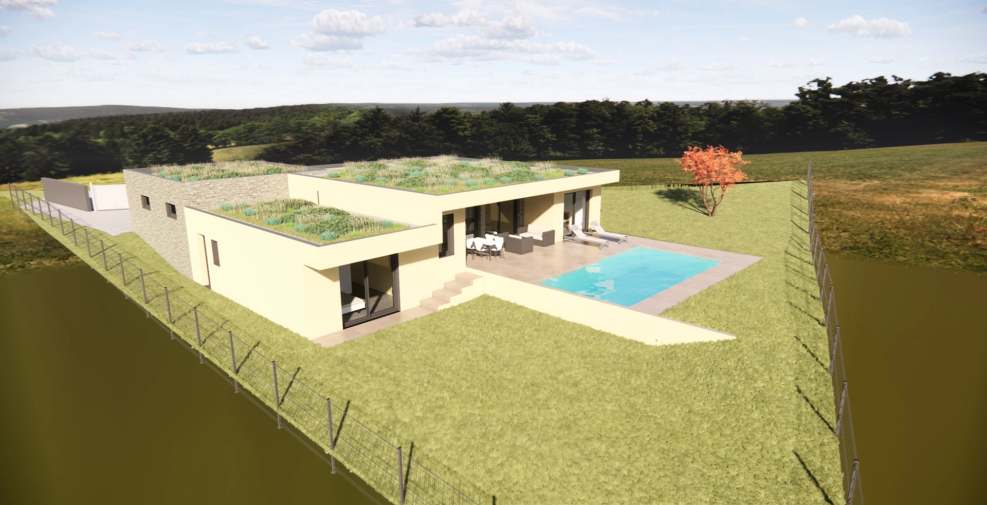 plan 3d maison piscine morestel bourgoin toit vegetal